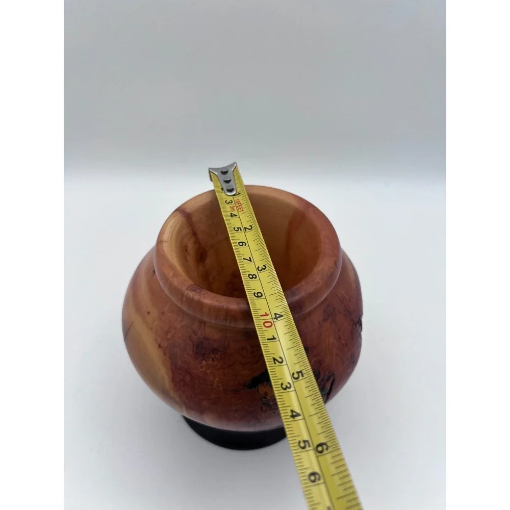 Hand Turned Cedar Wood Vase Artisan Signed Natural Live Edge Decorative Pot Burl